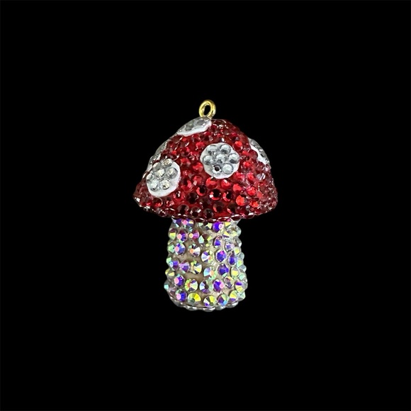 Red and Silver Rhinestone Mushroom Pendant - Picture 1 of 2